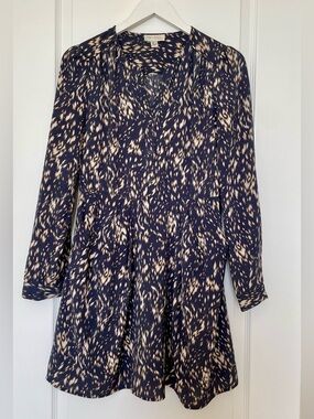See You Soon Navy and Cream Long-Sleeve Printed Fit-and-Flare Dress
